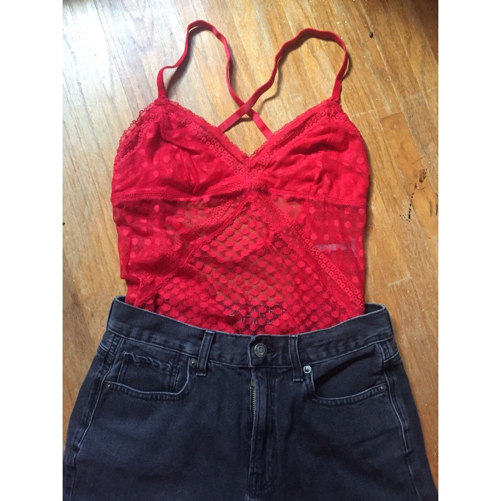 Aerie red lace bodysuit